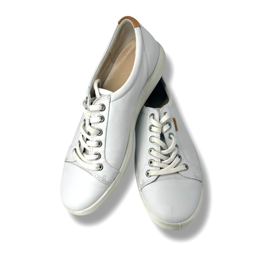 Ecco Soft 7 White Leather Sneakers Womens 9 9.5 EU 40 Minimalist Classic
